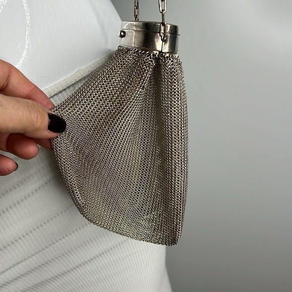 Antique Sterling Silver 925 Chain Mesh Expandable Top Snap Mirror Bag Super Rare - Picture 13 of 16